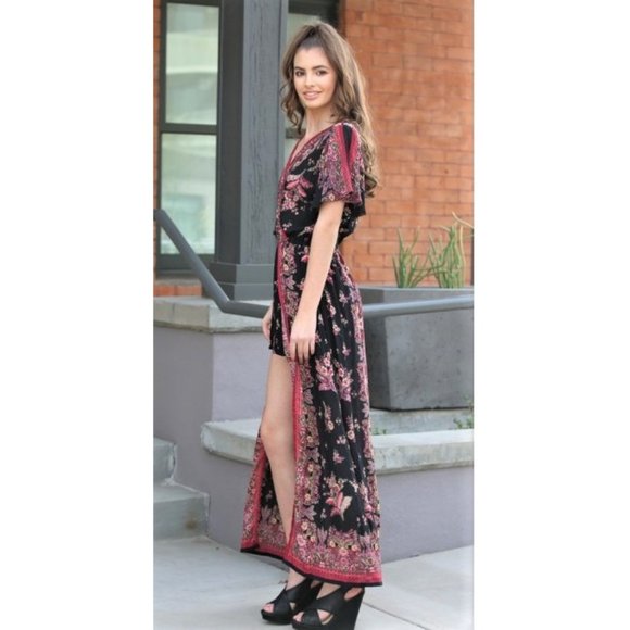 Maxi-romper. Black Floral Print. Sizes Small & Large. Angie Brand. - Picture 2 of 5